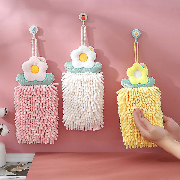 3 Stykker Hengende Håndkle Mykt Absorberende Mikrofiber Korallfløyel Viping Håndkle for Bad og Kjøkken