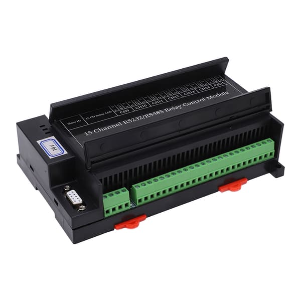 Relé Kontrollmodul 15 Kanal RS485 RS232 PLS DO PC UART Seriell Bryterkort DC24V