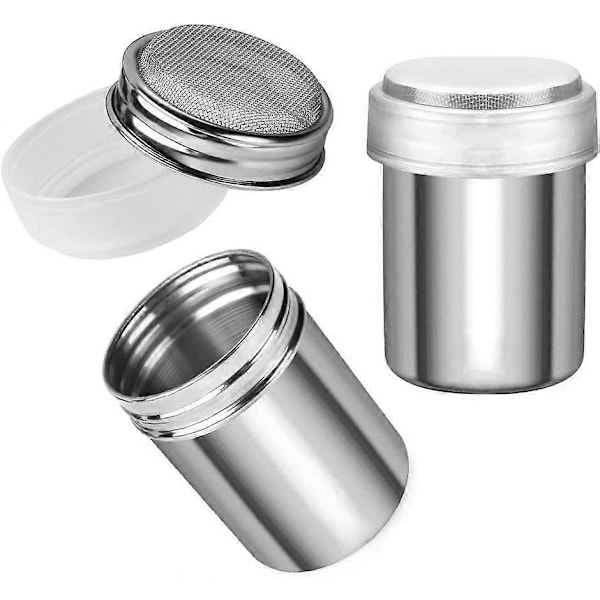 2 stk. Pulversukker Shaker Duster, Pulversukker Shaker i rustfrit stål med låg