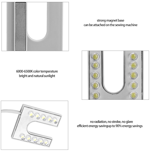 LED-valo joustava Hanhenkaula-lamppu magneettisella pohjalla ompelukoneelle 110-265V EU-pistoke