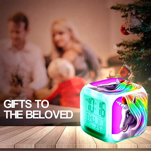 Four Square Digital Unicorn Alarm Clock - 3# Unicorn med LED, lysende gave til barn, gutter og jenter