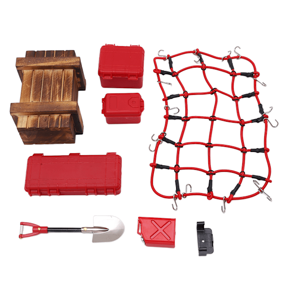 1/10 RC Bil Simulerade Dekorationsverktyg Resväska Nät Spade Set för SCX10 90046 90047 Klättring Biltillbehör Röd