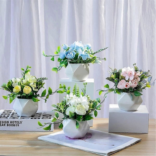 Kunstige blomster med peonblomsterpotte - Kunstige blomster i plast - For hjem, bord