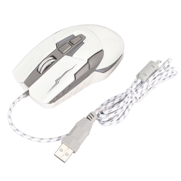 Sportsvognsformet kablet gamingmus USB optisk computermus LED-lys 4 justerbar DPI op til 3200 computermus hvid