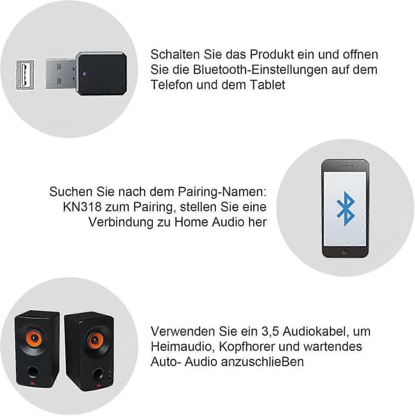 USB Bluetooth-adapter, Bluetooth 5.1-adapter i bil AUX/USB dobbel utgang, med 3,5 mm digital lydkabel, Bluetooth-dongle Bluetooth-mottaker