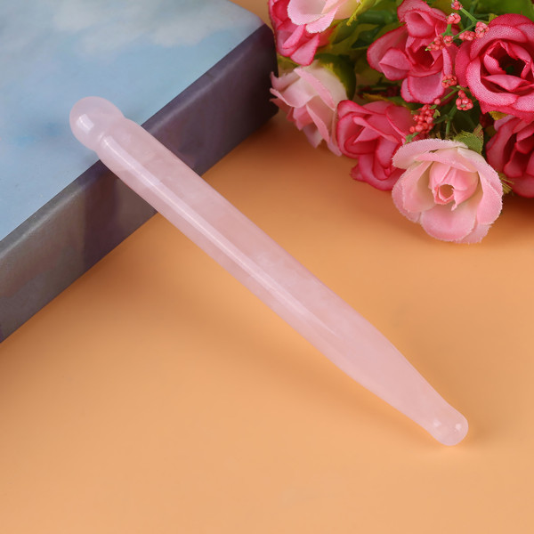 1 stk Natural Rose Quartz Crystal Face Massage Wand Stone Glat Stick