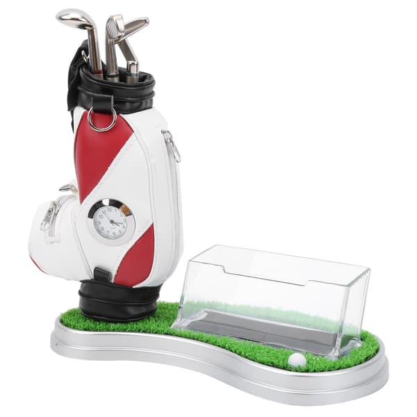 Golfbag Penneholder med Ur Kortetui Sæt til Skrivebordsdekoration Golfgave til Golffans