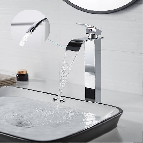 Modern Hög Vattenfall Blandare, Elegant Design Badrumsblandare, Hög Enkelspaks Mässing Blandare, Varmt och Kallt Vatten Tillgängligt