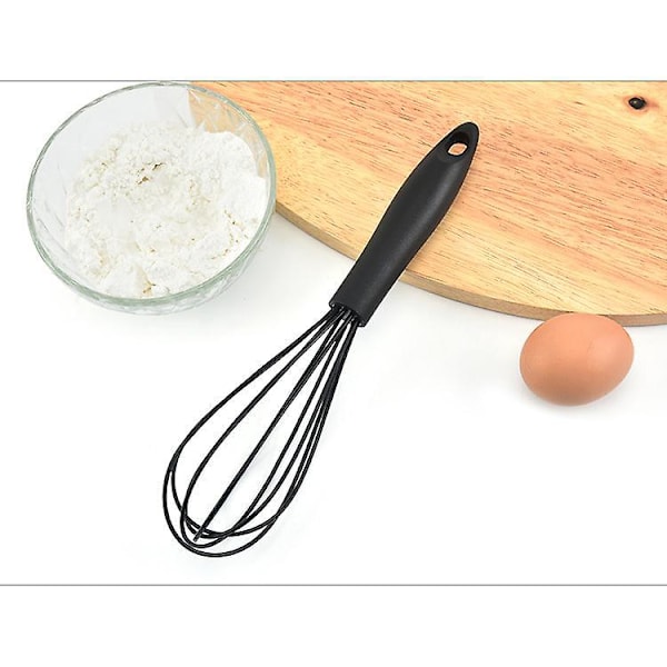 Silikonvisp til matlaging, ripesikker rustfritt stål, egg- og brødvisp, mini, varmebestandig, 10 tommer, svart
