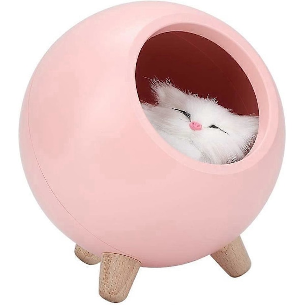 Kat Kæledyrshus Bordlampe, Sød Kat Natlampe Lille Kæledyrshus Dobbelt Strøm USB Opladning LED Natlampe Soveværelse Belysning Atmosfære Lampe (Pink)