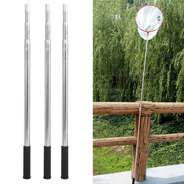 3 stk 8mm rustfritt stål harpunstang Diddle nettstang fiskeutstyr 1,5 m lengde tre seksjoner