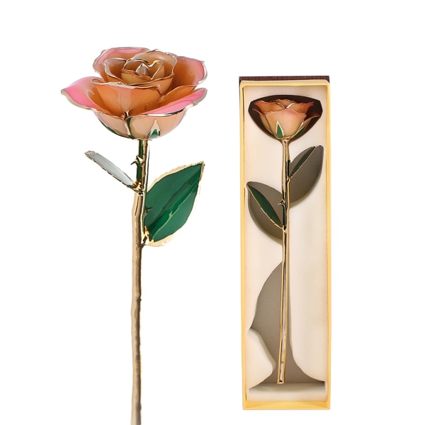 Vaaleanpunainen valkoinen 24 k lahja Gold Rose ikuisesti pitkä varsi kastettu ruusu käsintehty lahja
