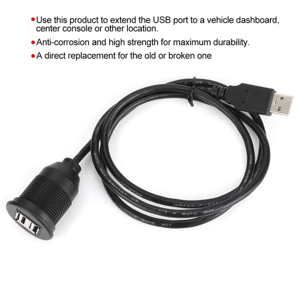 USB2.0 1 han til 2 hun datakabel vandtæt instrumentbrætadapterlinje til bilmotorcykel