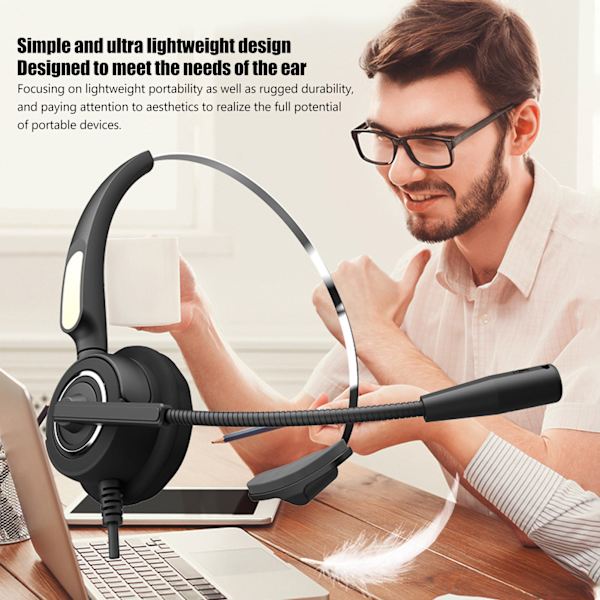 Kundeservice Headset Hodemontert støyreduksjon Kablet Ergonomisk Call Center-hodetelefon for kontortelemarketing