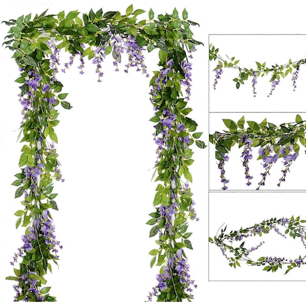 4 stk. 2 meter/stk. Kunstig filigran Wisteria Wire Hengende Blomster