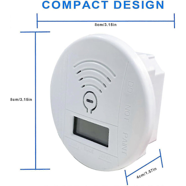 Trådlös Mini Kolmonoxid Detektor, CO-larm Batteridriven Med LCD Digital Display Och Ljudlarm, (vit) -CHSZ