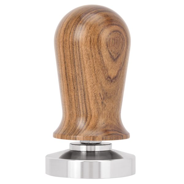 Kaffetamper i trä med platt bas i rostfritt stål (58 mm)