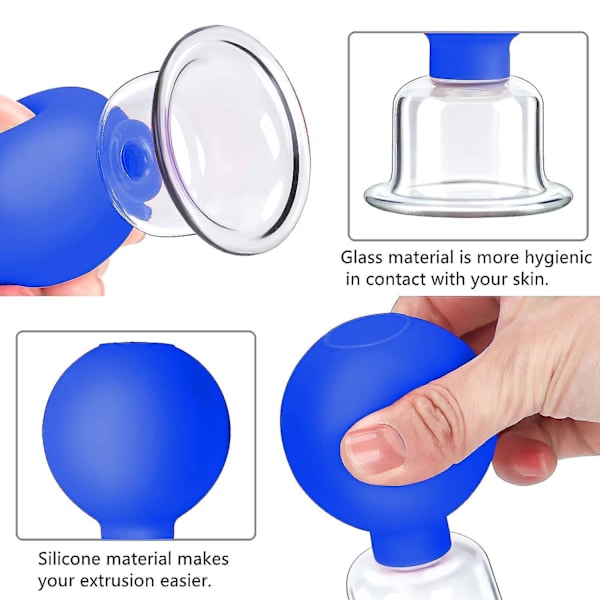 Ansiktskoppsats med 4 storlekar Glas Vakuummassage Anti Cellulite Silikon för Skönhet och Kroppsfasciamassage