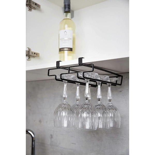 Svart Set med 2 Glashållare för Hylla - Kökskåpsmodul för 6 Glas, Metall, 22 x 7,5 x 26 cm
