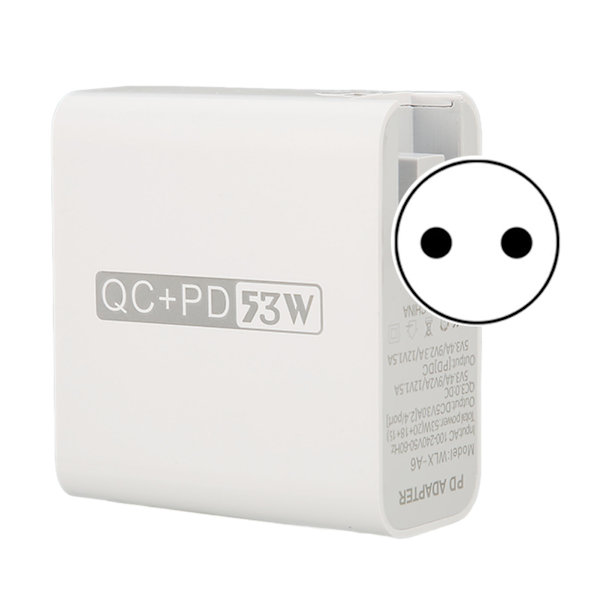 WLX A6 USB C vægadapter 53W 4 USB opladningsport QC 3.0 PD 20W hurtig vægadapter til iPhone tablet øretelefon 100-240V EU-stik