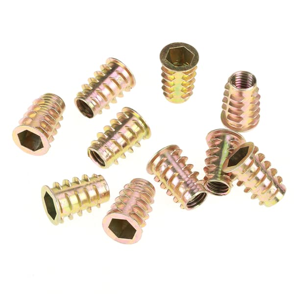 10 st M10*25mm Hex-drivhuvud Möbelmuttrar Gängade för träinsats