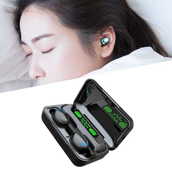 Bluetooth-hörlurar Multifunktion HiFi Stereo Touch Control Trådlösa hörlurar med LED Digital Display Svart