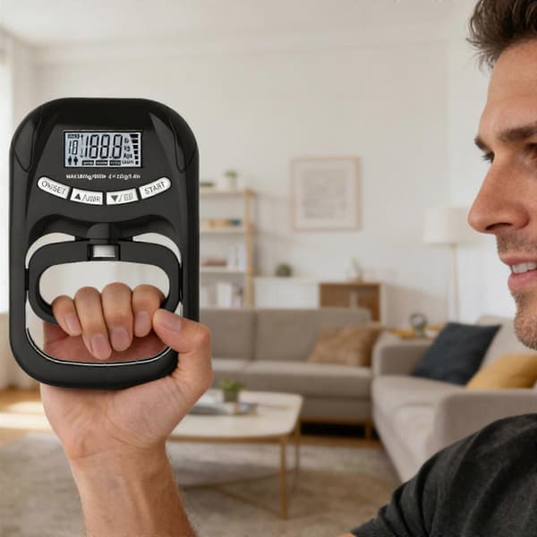 Thin Digital Hand Grip Trainer for Athletes and Climbers Including 0-180 kg Measuring Range and Two Power Sources, Black Black