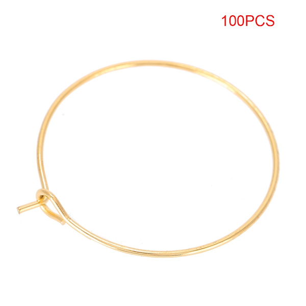 100 st stålcirkelörhängeöglor Vinglasbåge ring smycken (guld, 35 * 30 mm)
