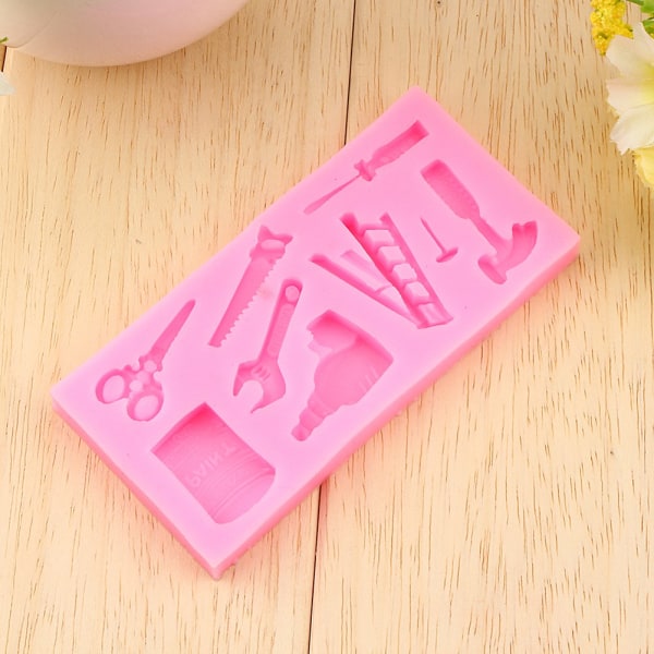 Dejlig Silikone Kage Fondant Form Topper Hammer Skruenøgle Værktøj DIY Bageforme