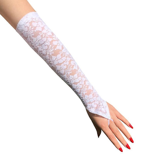 Långa spetsarmband för kvinnor - Eleganta fingervantar för bröllop och te-partykostymer (Armbågslängd 45cm)