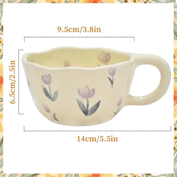 Elegant Blommig Keramikmugg Kaffekopp med Blomsterdekorationer, 250ml, B