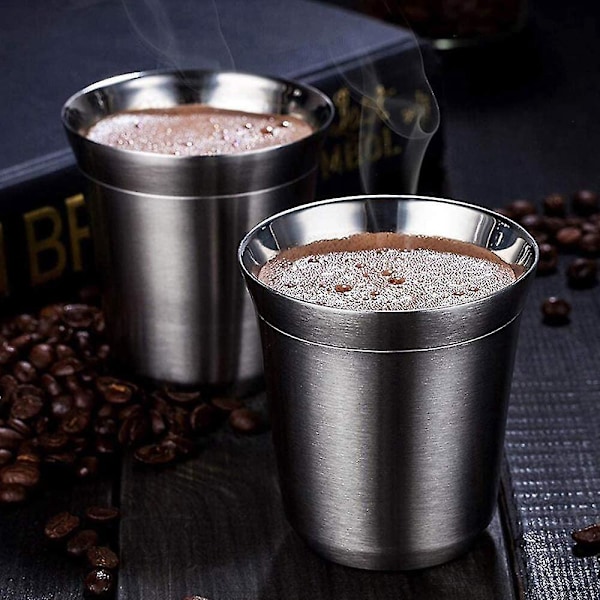Isolerad Espresso Koppar i Rostfritt Stål - Lätt att Rengöra, Diskmaskinssäker (80ml, Set om 2)