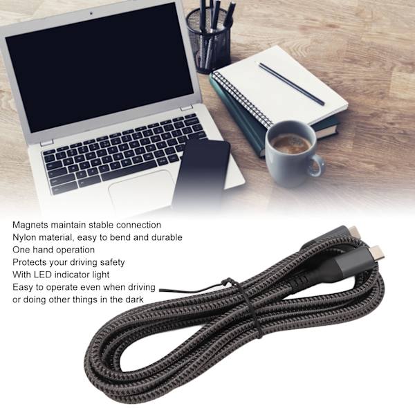 USB C til USB C magnetisk ladekabel 6,6 fot PD 100 W hurtiglading 10 Gbps USB C magnetisk kabel med LED-indikatorlys