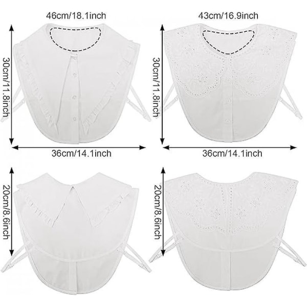 Set med 2 avtagbara falska kragar för kvinnor - Half Chemisette skjortakrage Peter Pan avtagbar krage tillbehör för flickor och kvinnor
