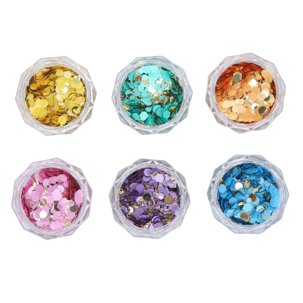 6 bokser Nail Glitters Paljettsett Blandede Flakes Glitrende skinnende Nail Art-dekorasjon for manikyransikt