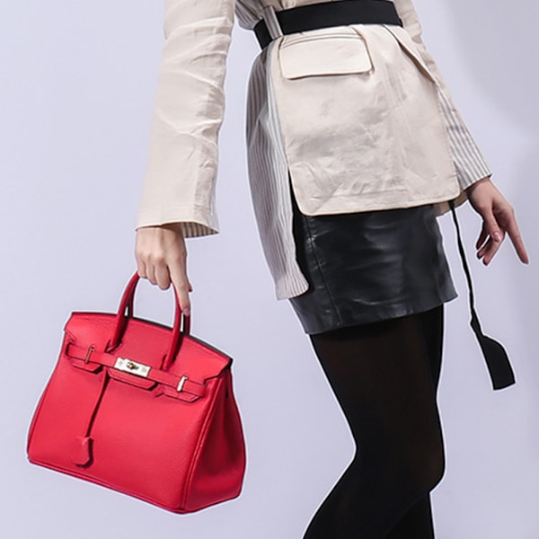 Damer Handväskor, Översta Lagret Ko-Läder, Trendig Lychee-Mönster Platinaväska, Röd, 30cm Lychee pattern platinum bag red 30cm