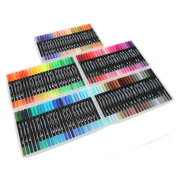 120 farger dobbelthodede fineliner-tusjer 0,4 mm fineliner-penner med gjennomsiktig boks for voksne og barns fargeleggingsbøker