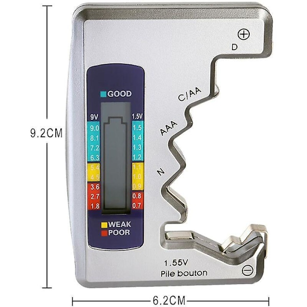 Universal Digital Batteritester til AA AAA C D N 9V 1.5V Knapcelle Mini Batterier