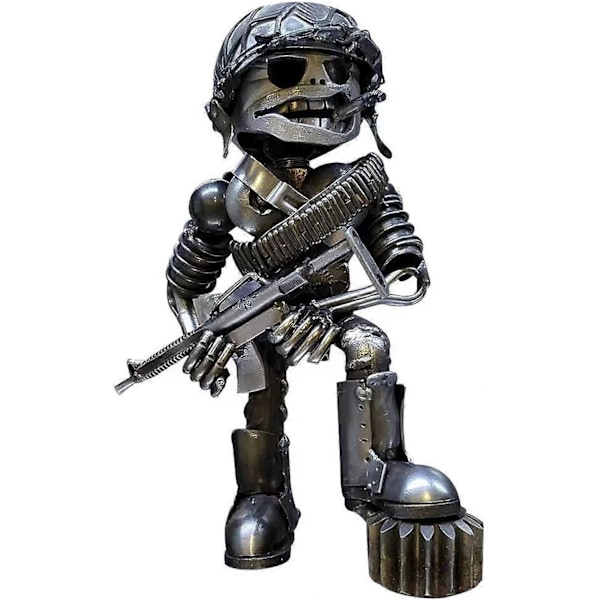 Stående Krigare av Skrotmetall - Handgjord Kolvman, Kreativ Krigs Action Resin Figur
