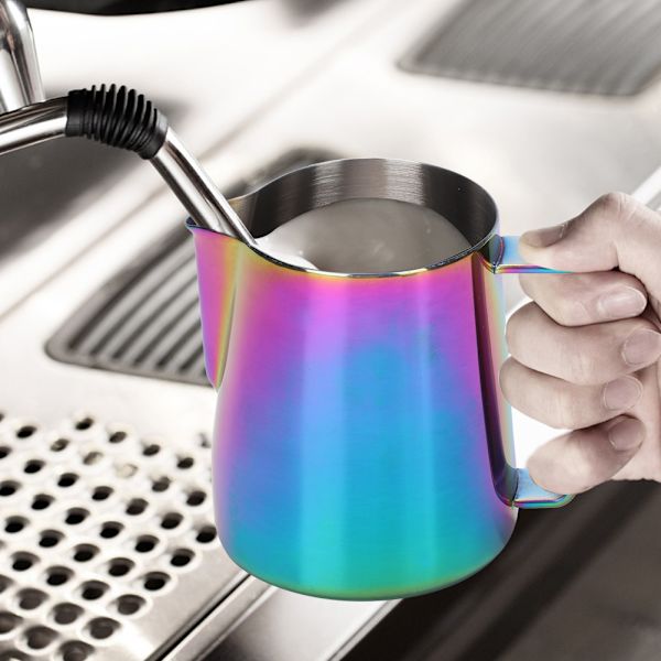 350 ml mælkeskummerkande i rustfrit stål til latte art, farverig