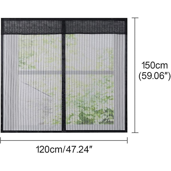 Magnetisk myggnät för fönster, svart, 120x150cm