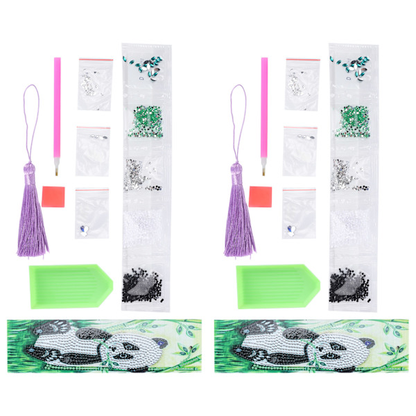 2 Set Diamond Bokmärken 5D DIY Målning Kristall Fancy Form Rund Hängande Hantverk Panda Mönster