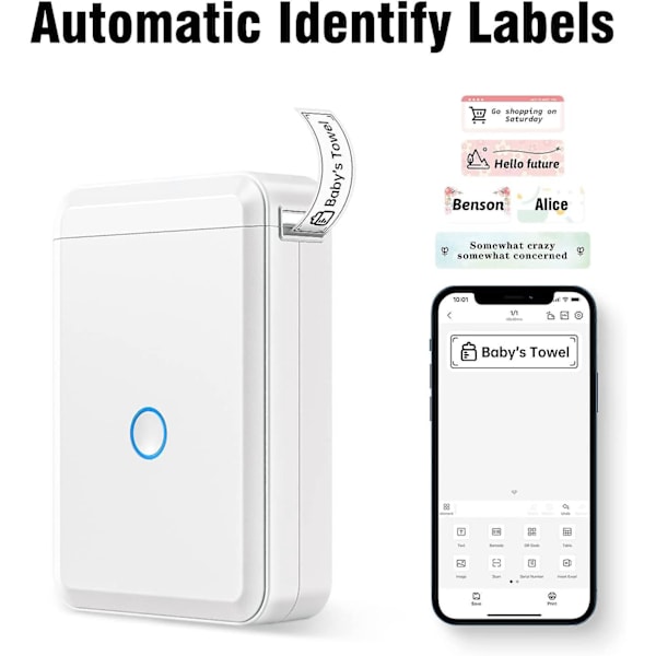 Bærbar Bluetooth Termisk Etiketprinter - Blækfri Håndholdt Printer med Flere Skabeloner til Hjemmekontor og Virksomhedsbrug
