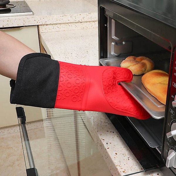 Ekstra Lange Varmebestandige Silikon Ovnvotter Sklisikre med Bomullsforing for Matlaging og Baking
