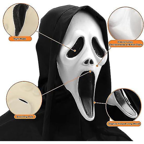 Realistinen Halloween Ghostface Scream -naamio aikuisille ja lapsille