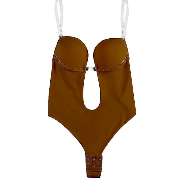Brun Ryggløs U-Utringet Body Shaper Bodysuit for Kvinner