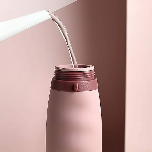 Rosa - Hopvikbar Sportmugg med lock - 600 ml kapacitet, lätt och bärbar - Perfekt för camping utomhus