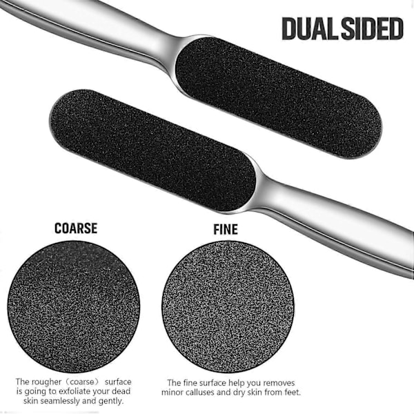 2 Stk. Pedicure Fodfil Callusfjerner Fodskrubber Rustfrit Stål Fodrasp med 20 Udskiftelige Grove/Fine Dobbeltsidede Genanvendelige Pads til Fødder