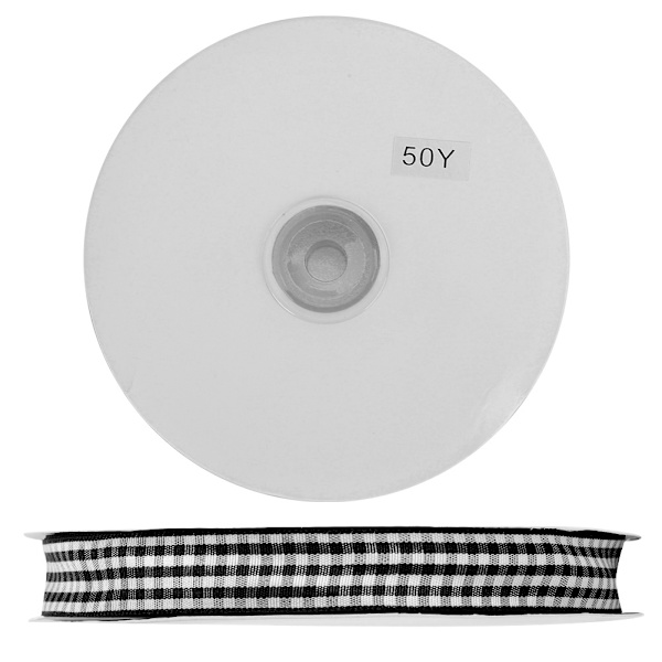 Ternet bånd 50 yards/rullefremstilling Sløjfehåndværk DIY Tøj dekorationstilbehør Sort og hvid