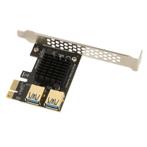 PCI E 1 till 2 Riser-kort PCI E 1X till 2 externa PCI E USB 3.0 expansionskort för Bitcoin Ethereum Mining Svart kort